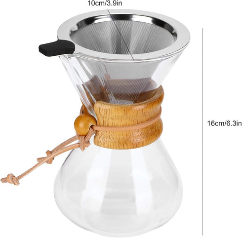 Pissente 400ml Pour Over Coffee Maker, High Temperature Resistant Glass Dripper with Stainless Steel Filter