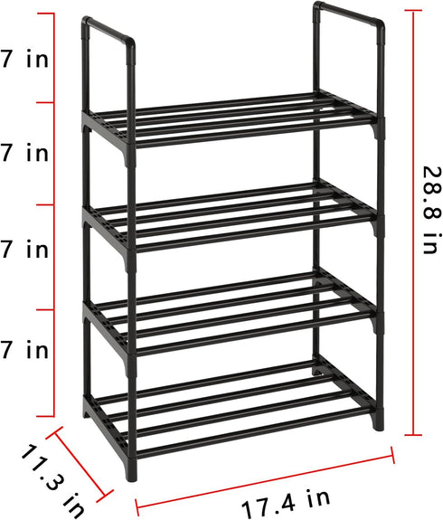 COAPUKT Closets Handle(4-Tier-Black) Metal Stackable Small Shoe Rack Organizer, Narrow Shoe Racks for Entryway, Shoe