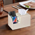 PU Leather Square Tissue Box Cover, Multi-Functional Holder for Tissue and Remote Control Storage