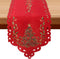 Jovialix Red Christmas Table Runner 72 Inches Long with Embroidered Tree and Poinsettia,Holiday