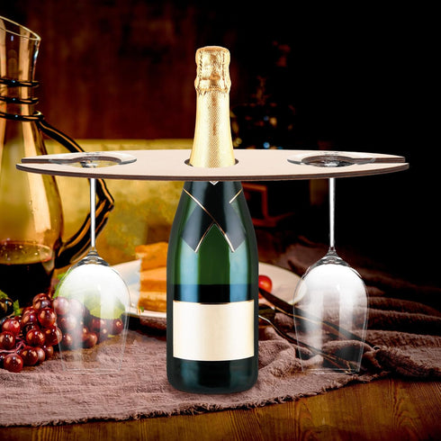 Alipis 3pcs Bamboo Wine Storage Rack with Glass Holder, Countertop Bottle Shaped Shelf for Kitchen Decoration