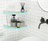 2-Tier 9.5-inch Tirzah Blue Wall Mount Corner Shelf with Gold Metal Guardrail, Diamond-Shaped Wood Corner Floating
