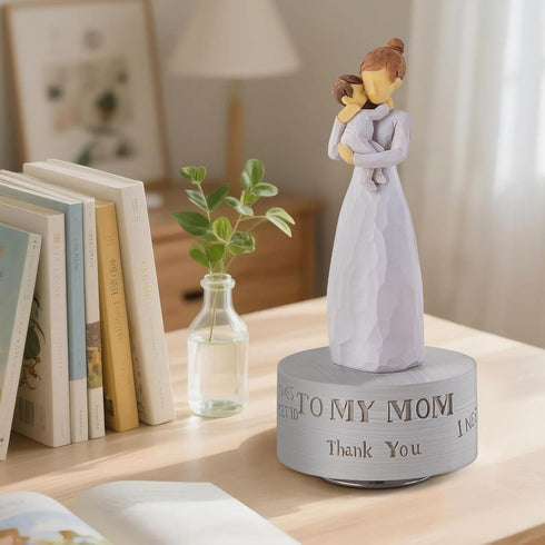 Mommy AIDLNS Music Box Gift for Mom Figurine, Mum and Baby Sculpted State Hand-Painted Collectible Musical Mother Day