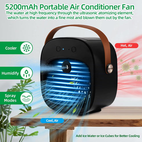 Portable Air Conditioners Rechargeable, 5200mAh Mini Air Conditioner, Personal Air Cooler with 3 Speeds, Small Desk Air Conditioner for Bedroom, Office, Outdoor by VEEST