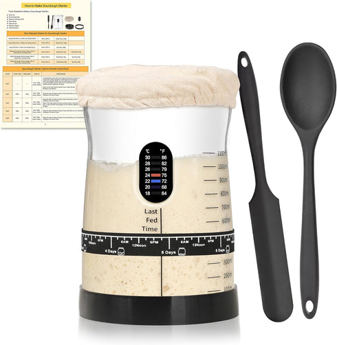 Coco Bird Pro Sourdough Starter Kit- 50oz Large Capacity Sourdough Starter Jar, 17 Flavorful