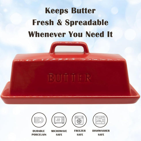 MKYHBOO Countertop, Ceramic Butter Dish With Lid for Covered Butter Holder With Lid, Red Butter Container, Butter Tray
