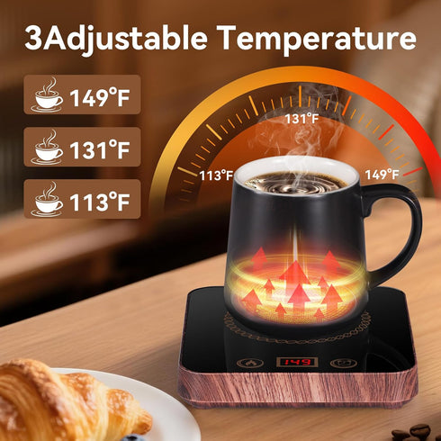 3 Settings 1-12H Coffee Mug Warmer for Desk with Auto Shutoff, Coffee Cup Warmer for Desk Auto Shut Off with Temp.