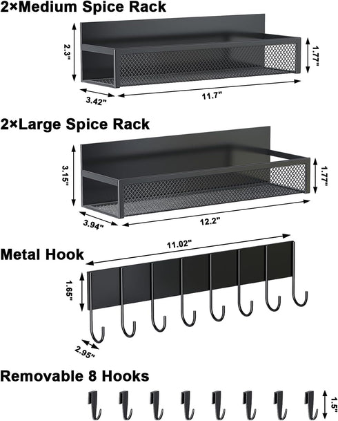 Aufworld 5 Pack 8-Hook 8 Magnetic Spice Rack for Refrigerator, Magnetic Shelf, Moveable Magnetic Fridge Organizer