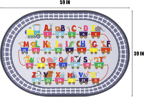 3'3" 5' HiiARug Small Playroom Rug, Kids Playmat ABC Alphabet, Numbers, Train and Road Themed Play Mat Educational