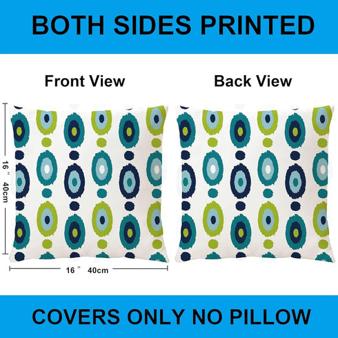 Decorative Green Blue Abstract Throw Pillow Covers 16x16 Inch, Set of 4 Geometric Cotton Linen Cushion Covers