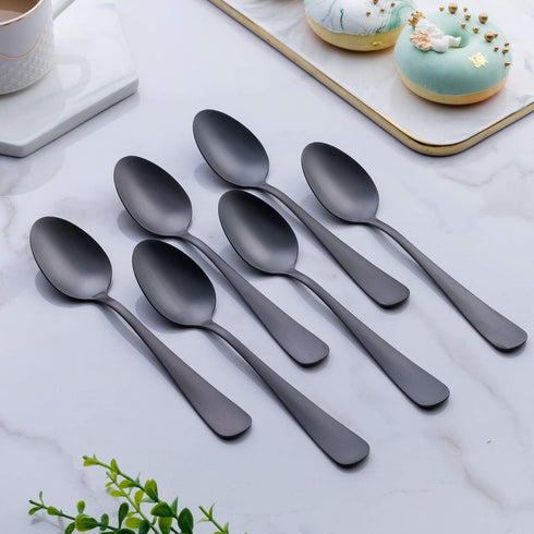GoGeiLi Stainless Steel Matte Black Dessert Spoon Set, 6.8-inch Teaspoon Coffee Spoon, Service for 6, Dishwasher Safe