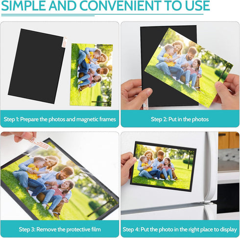 Picture Frame 12 Pack - Magnetic 4x6 inch Black Border Reusable Refrigerator Magnets for Display