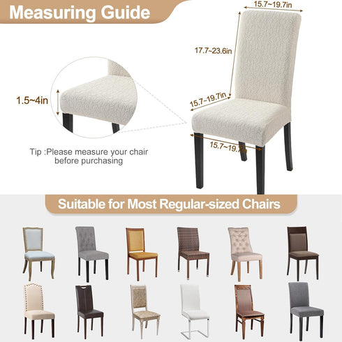 SearchI Jacquard Dining Room Chair Covers, Set of 6, Washable Parsons Chair Slipcover, Beige Floral