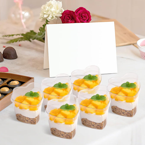 50 Pack 5 oz TOFLEN Heart Shaped Dessert Cups with Lids and Spoons, Mini Plastic Shooter Cups for Parfait, Pudding