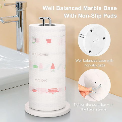 NearMoon Paper Towel Holder Countertop, Sturdy Metal Dispenser with Marble Base for Standard or Jumbo-Sized Towels.