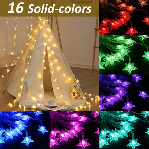 20ft, 40 Solhice Star String Lights Battery Operated Color Changing LEDs Fairy Lights, Hanging Twinkle Lights