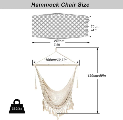 Hammock 330lbs, ChairMax Large Hanging Chair, Soft Cotton Rope Swing Chair with High Load-Bearing Metal Rod,Indoor