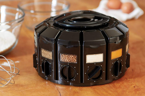 12 8.75 8.75 6 inches Kitchen Art Spice Rack Select-A-Spice Auto-Measure Carousel Compartments Black x x