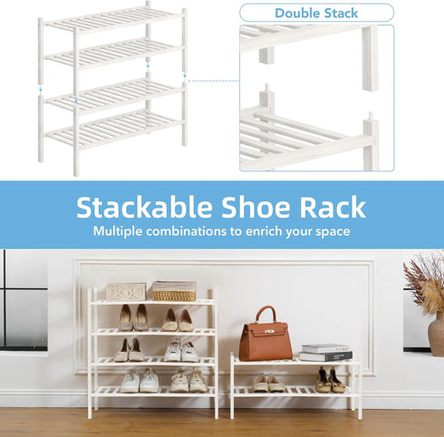 2 Closet, Bathroom27 x11 x13 2 Tier Bamboo Shoe Rack Storage Organizer for Multifunctional Stackable Free Standing Shoe