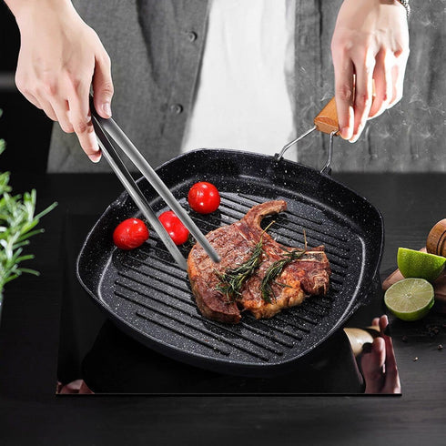 Non-stick Grill Pan, 24cm Folding Handle for Meat, Fish, and Vegetables for All Heat Sources