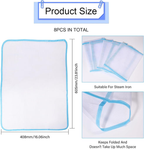 CHGCRAFT 8PCS Protective Ironing Pressing Pad Protective Ironing Net Pressing Pad Pressing Cloth Ironing Cloth Mesh Fabric Iron Pressing Cloth Ironing Heat Insulation Pad Household, 23.8x16.1 inch