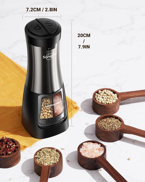 Set 2 1 Set Sangcon Electric Salt and Pepper Grinder Shakers IN - USB RECHARGEABLE Salt and Pepper Mill All in One