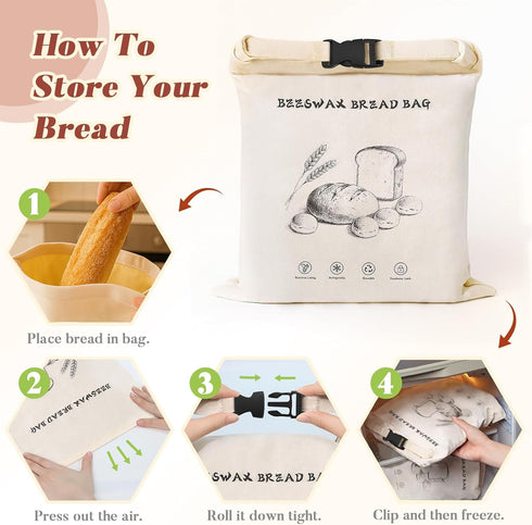 ANKEWY 17x13 Inch, 2 Packs Beeswax Bread Bags for Sourdough & Homemade Bread XL Reusable Bags for Homemade Bread