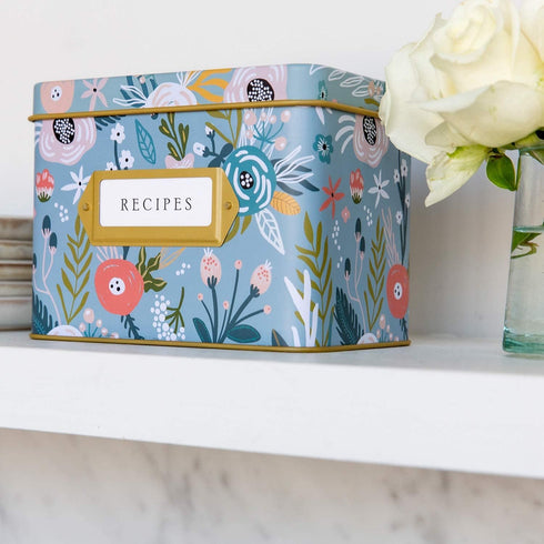 Jot & Mark Decorative Recipe Tin Box for Recipe Cards, Greeting Card Holder, Holds Hundreds of 4” x 6” Cards
