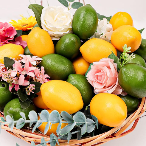 12pcs Gresorth Yellow & Green Artificial Lifelike Simulation Lemon Fake Fruit Home Kitchen Cabinet Decoration