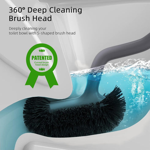 HAMITOR Toilet Bowl Brush Holder Set: Bathroom Deep Cleaning Toilet Cleaner Scrubber Under Rim with Curved Bristle for Dead Corner Clean - Hidden Rv Toilet Decorative Accessories with Caddy- Gray by HAMITOR