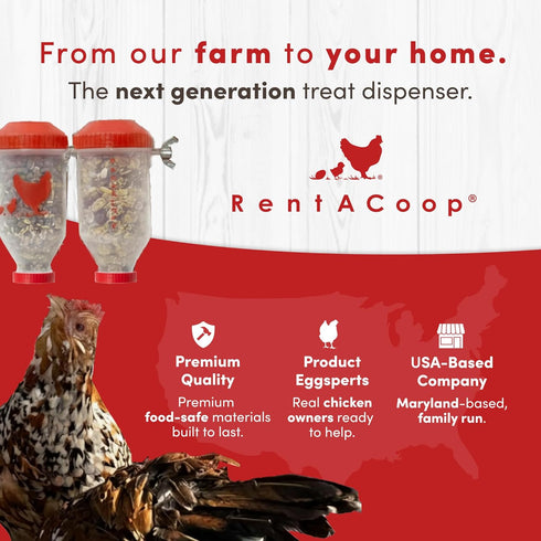 4 RentACoop Chicken Treat Tube Dispenser Multi-Treat Enrichment Toy and Boredom Buster for Chickens, Easy Top-Fill