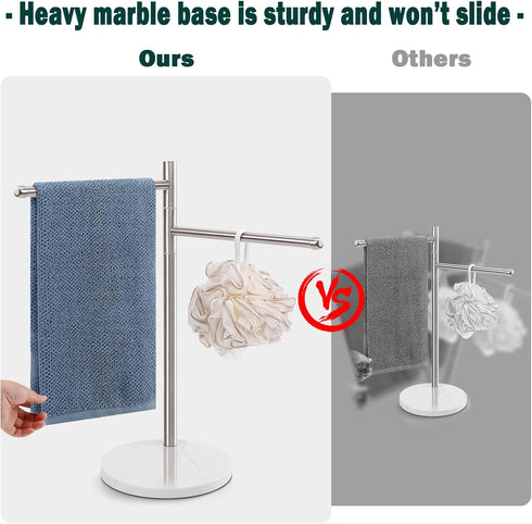 Hand Towel Holder, F-Shape Stand with Marble Base, Stainless Steel Swivel Hand Towel Rack for Bathroom Kitchen