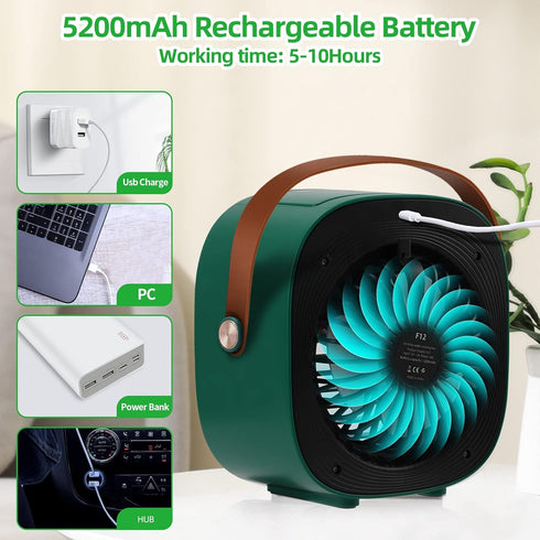 Portable Air Conditioner, 5200mAh Rechargeable Personal Air Cooler with 3 Speeds, Quiet Mini Fan for Home, Bedroom,