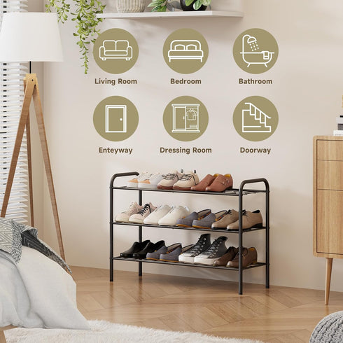 Vellzeyce Closet,Wide 3 Shoe Rack,Long Shoe Organizer for Shoe Storage for Entryway, Tier Sturdy Metal Free Standing