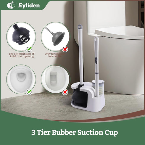 Eyliden Toilet Bowl Wand Kit and Plunger Combo - 10pcs Refills, Disposable Toilet Brush and Plunger with Holder Set,