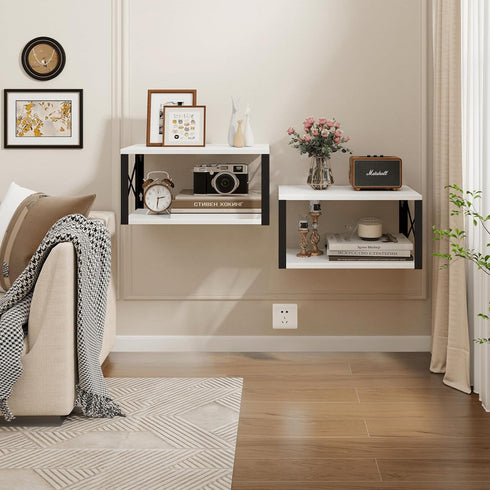 Homode Floating Night Stand, Modern Bedside Shelf Wall Mount, Wood Hanging Nightstand with Wire Hole, Floating Side