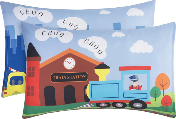 Everyday Kids 2-Pack Standard Size Pillowcases - 100% Soft Breathable Microfiber for 20 x 26” Pillows - Train