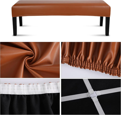 YISUN Leather Dining Room Bench Covers, Stretch Spandex Upholstered Bench Slipcover Removable Washable Anti-Dust Dining