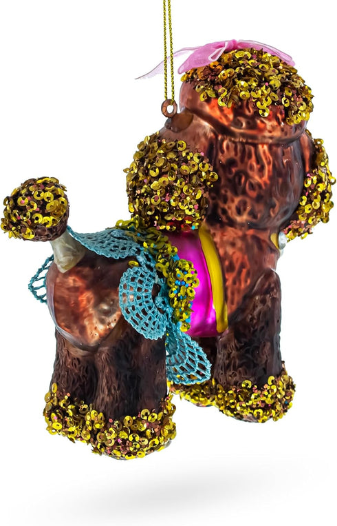 Sophisticated Blown Glass Poodle Christmas Ornament