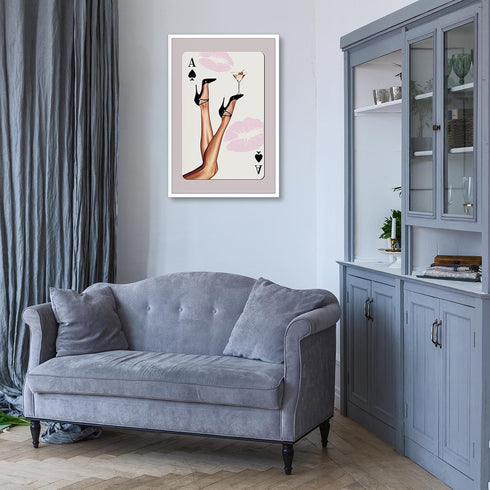 LRCYBMN 24X36 Trendy Pink Playing Card Print Wall Art Posters Retro Ace Of Spades Print Black Heels Poster Bar Cart