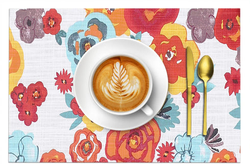 Ruvanti Placemats Set of 6, 100% Cotton 13x19 Inch, Modern Dining Table Decor, Kitchen & Table Linens, Multi Flower