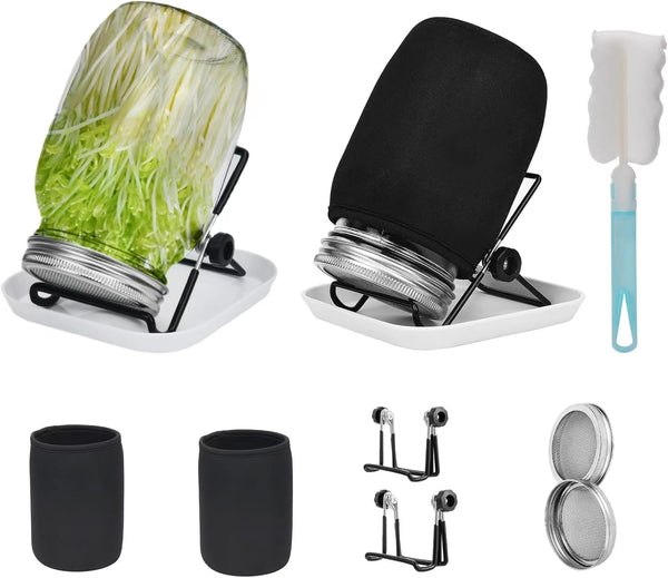 Lulonpon Sprouting Kit, 2 Sprouting Jar Kits with Stainless Steel Screen Lids, Seed Sprouter Set for Broccoli