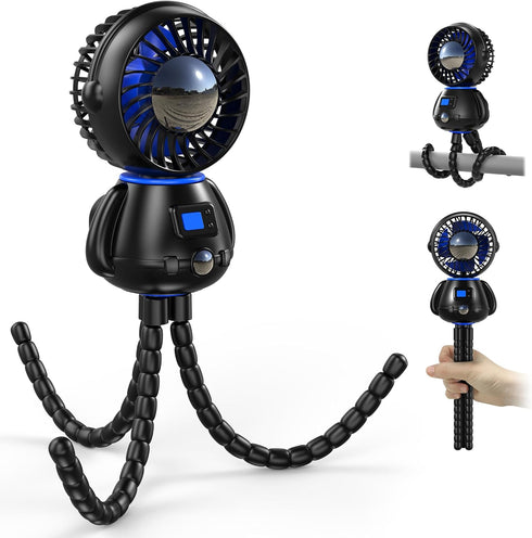 Koonie Astronaut Portable Stroller Fan, Baby-Safe Clip-on with Detachable Flexible Tripod, Rechargeable Battery