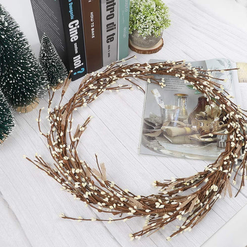 NeoL'artes 60 inch White Pip Berry and Burlap Rustic Garlands for Holiday Home Decor