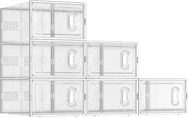 BALEINE 6 Pack Stackable Shoe Storage Boxes Fit Size 9, Thickened Clear