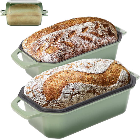 Flavehc Bread Pan Cast Iron Loaf Pan with Lid 9x5 Inch Bread