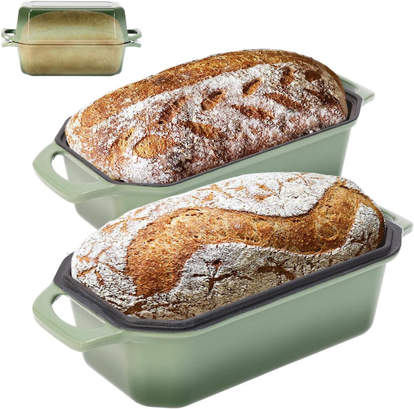 Flavehc Bread Pan Cast Iron Loaf Pan with Lid 9x5 Inch Bread