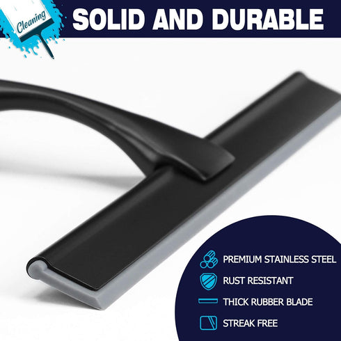 10-Inch Matte Black Shower Squeegee, All-Purpose Stainless Steel for Bathroom, Shower Doors, Mirrors, and Tiles