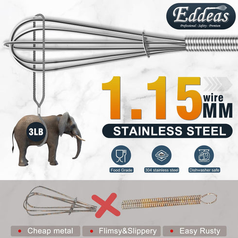 Small Stainless Steel Whisk, Mini Wire Whisk Set of 3, 5in, 6in & 7in for Whisking, Beating, Mixing
