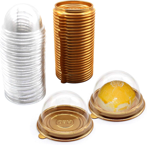 Clear Plastic Mini Cupcake Container - 50 PC Disposable Mooncake Boxes, Individual Cupcake Holders (Golden, 50pc)